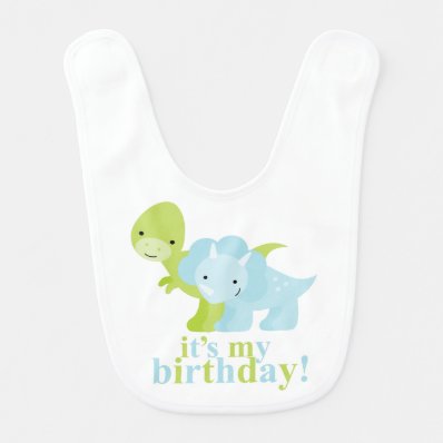 Blue and Green Dinosaurs Birthday Bib