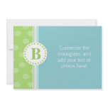 Blue and Green Dots and Stripes Custom Stationery Invites