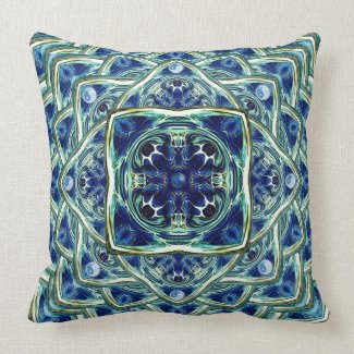 Blue and Green Earth Mandala Throw Pillow