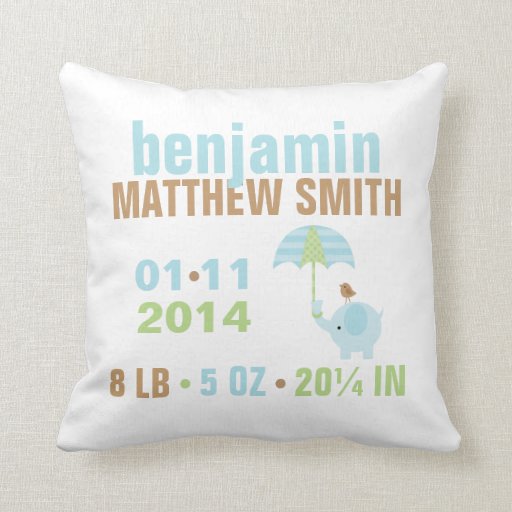 blue and green elephant baby birth announcement pillows blue and green elephant baby birth announcement pillows