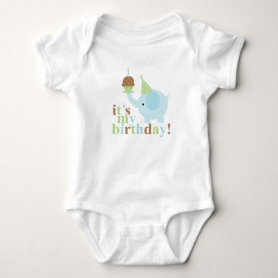 Blue and Green Elephant Birthday T Shirt