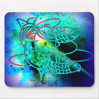 Blue and green Fish mouse pad