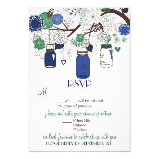 Blue and Green Floral Mason Jars RSVP Wedding Card