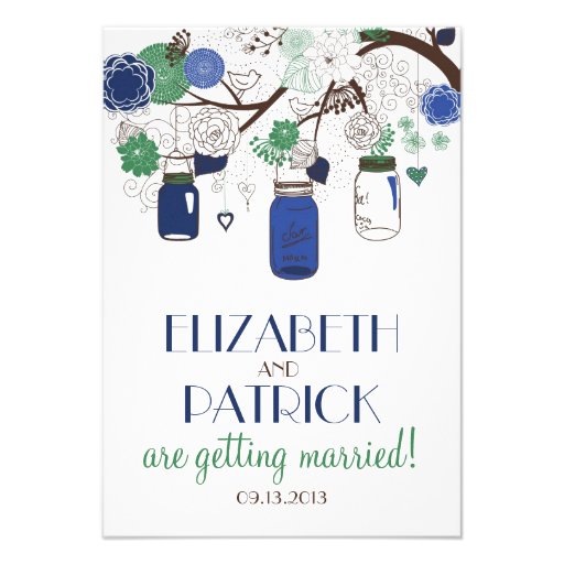 Blue and Green Floral Mason Jars RSVP Wedding Card