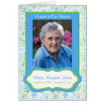 Blue and Green Floral Memorial Card with Photo