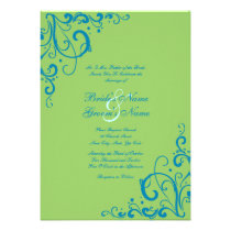 Blue and Green Flourish Wedding Invitation invitations