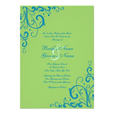 Blue and Green Flourish Wedding Invitation