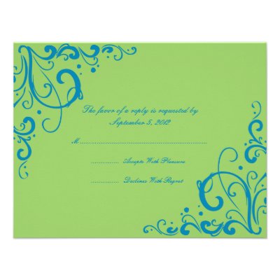 Blue and Green Flourish Wedding RSVP Invite