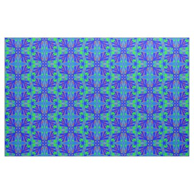 Blue and Green Flower Abstract Fabric