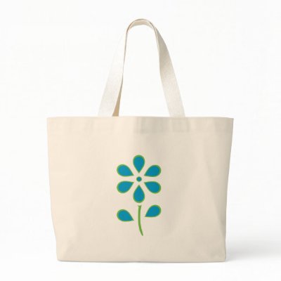 Blue and Green Flower Tote Bags by toxiferous