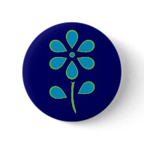 Blue and Green Flower Pinback Button