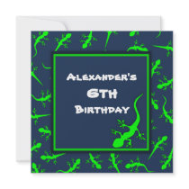 Blue and Green Gecko Lizards Theme Birthday Party Announcements