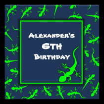 Blue and Green Gecko Lizards Theme Birthday Party invitations