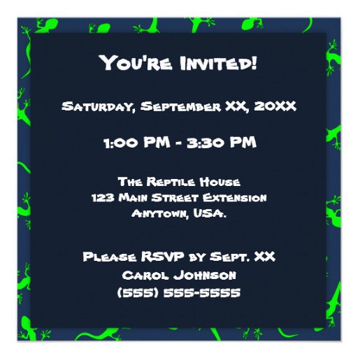 Blue and Green Gecko Lizards Theme Birthday Party Announcements