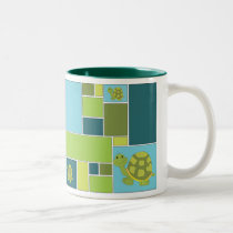 Blue and Green Geometric Pop Turtle mugs by trennea Blue and Green Geometric Pop Turtle mugs
