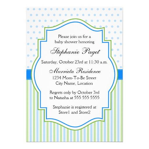 Blue and Green Giraffe Baby Shower Invitation