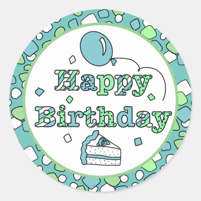 Blue And Green Happy Birthday Classic Round Sticker Zazzle