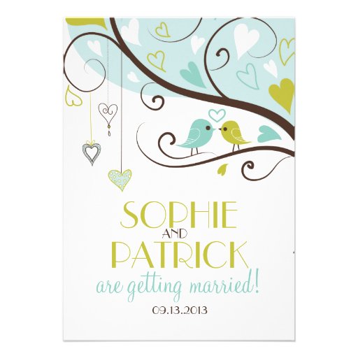 Blue and Green Lovebirds Wedding Invitation
