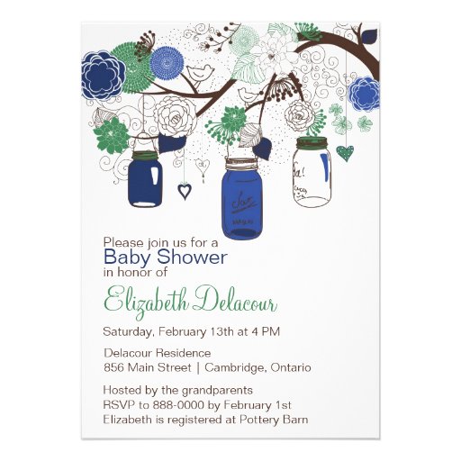 Blue and Green Mason Jars Baby Shower Invitation