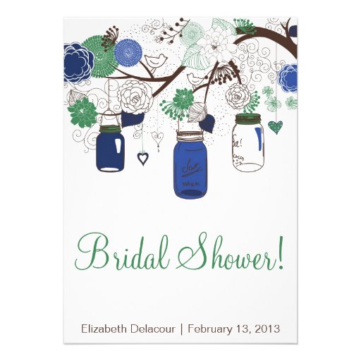 Blue and Green Mason Jars Bridal Shower Invitation
