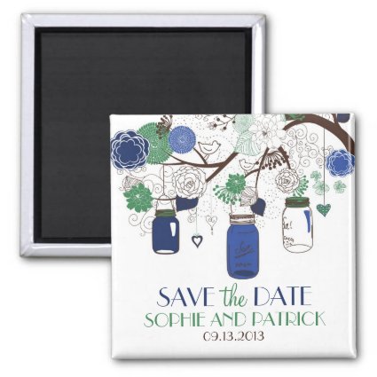 Blue and Green Mason Jars Save the Date Magnet