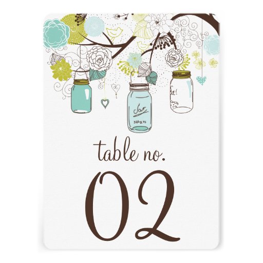Blue and Green Mason Jars Table Numbers Card