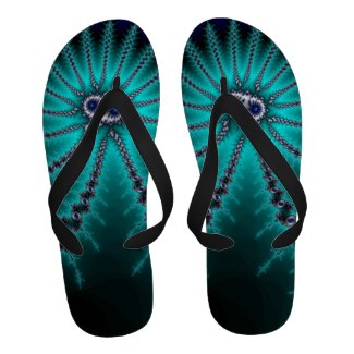 Blue and Green Octopus Fractal Flip-Flops