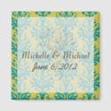 blue and green ornate damask fleur pattern