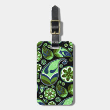 Blue and Green Paisley on Black Travel Bag Tag
