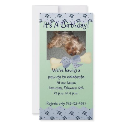 Blue and Green Paw Print Birthday Invitation Personalized Photo Card by TiggersWorld