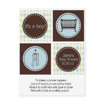Blue and Green Plaid Baby Boy Cupcake Toppers Postcards