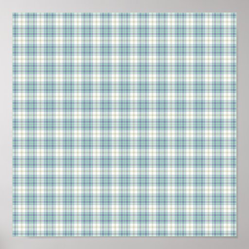 Blue And Green Plaid Faded Background Paper Poster | Zazzle