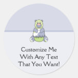Blue And Green Polkadot Bear Round Stickers
