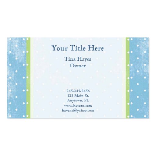 Blue and Green Polkadot Business Card (front side)