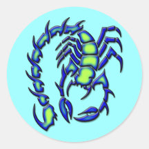 BLUE AND GREEN SCORPION ROUND STICKER