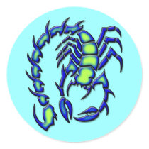 BLUE AND GREEN SCORPION ROUND STICKER