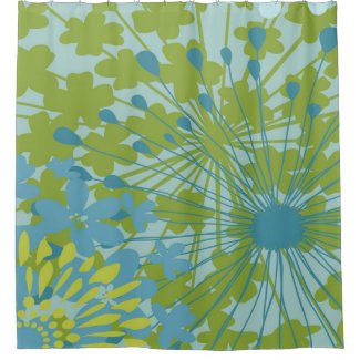 Blue and Green Spring Floral Design Shower Curtain