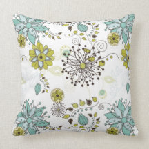 Blue and Green Spring Floral Pattern Pillows