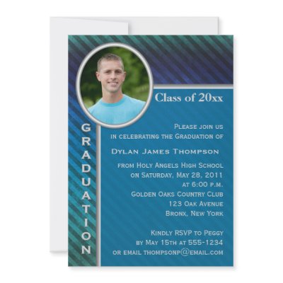 Blue and Green Stripe Photo Graduation Invitation by NiteOwlStudio