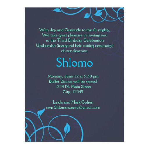 Blue and green swirls invitation