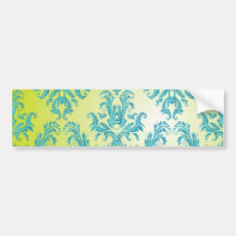 Blue and Green Vintage Damask Bumper Stickers