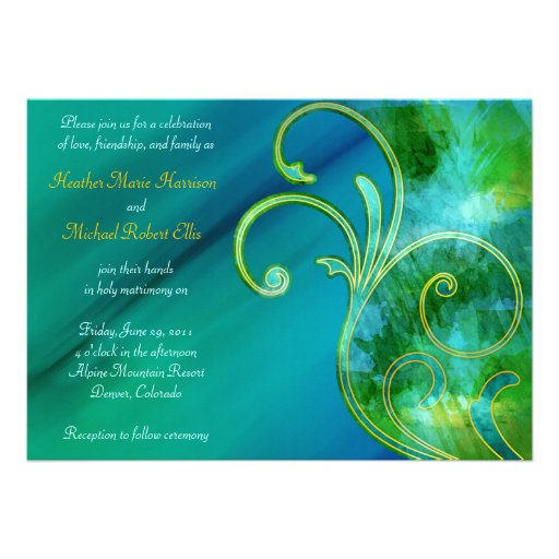 Blue and Green Wedding Invitation