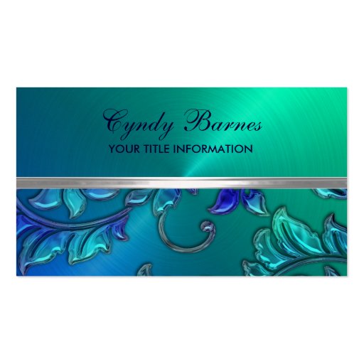 Blue and Green with Damask Business Card (front side)