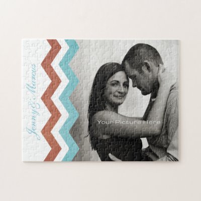 Blue and Green Zig Zag Pattern Photo Puzzles by TheBrideShop
