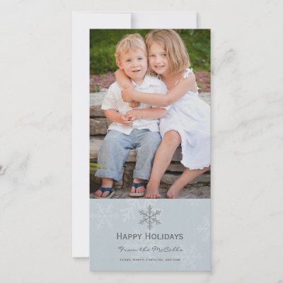 Blue and Grey Snowflake Holiday Card Personalized Photo Card