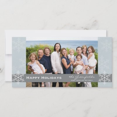 Blue and Grey Snowflake Holiday Card Photo Card Template