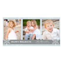 Blue and Grey Snowflake Holiday Card Photo Card Template