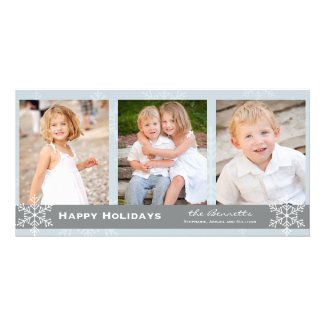Blue and Grey Snowflake Holiday Card Photo Card Template