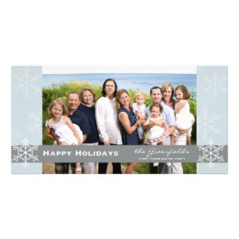 Blue and Grey Snowflake Holiday Card Photo Card Template
