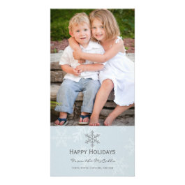 Blue and Grey Snowflake Holiday Card Personalized Photo Card